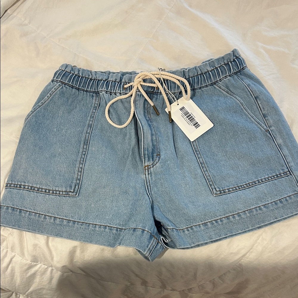 Light Blue Drawstring Denim Shorts